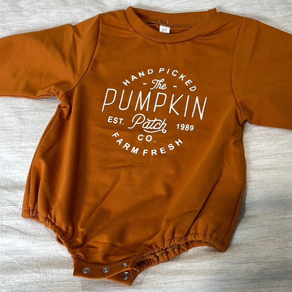 Burnt Orange long sleeved baby onesie for fall. For 12 month olds.